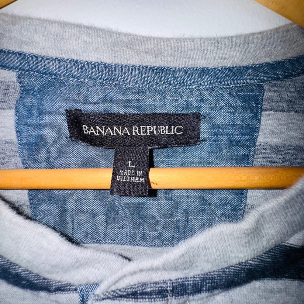 Banana Republic striped‎ long sleeve henley shirt navy gray size large - Picture 4 of 8